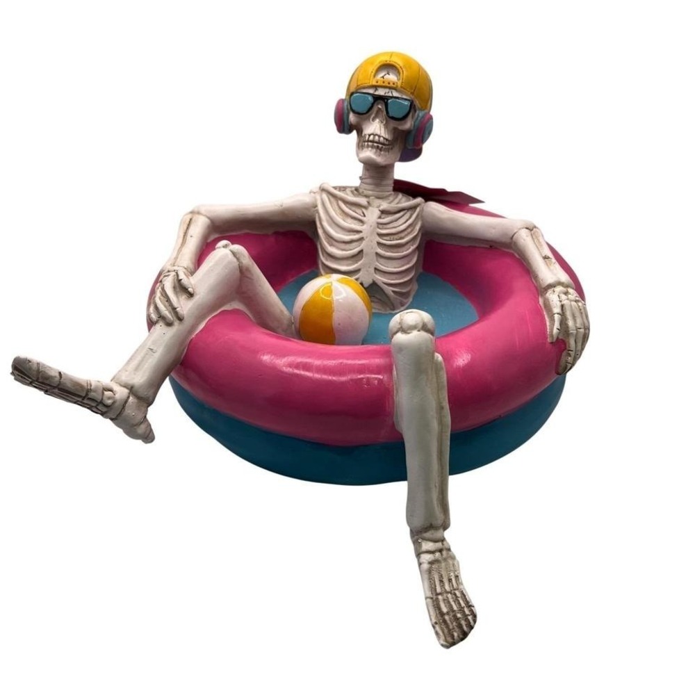 Halloween Skeleton Figure Wearing Sunglasses & Headphones in Pink Float TikTok